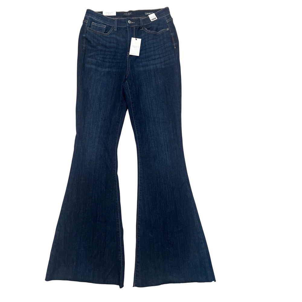 Judy Blue High Waist Flare Jeans Dark Wash Raw Hem Womens 13/31 NWT